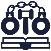 Gavel, handcuffs, and book on black background.